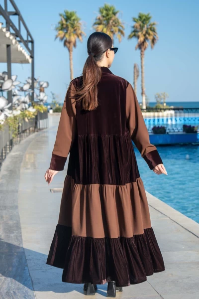 Crepe velvet abaya with silk velvet and crepe in brown color IB270